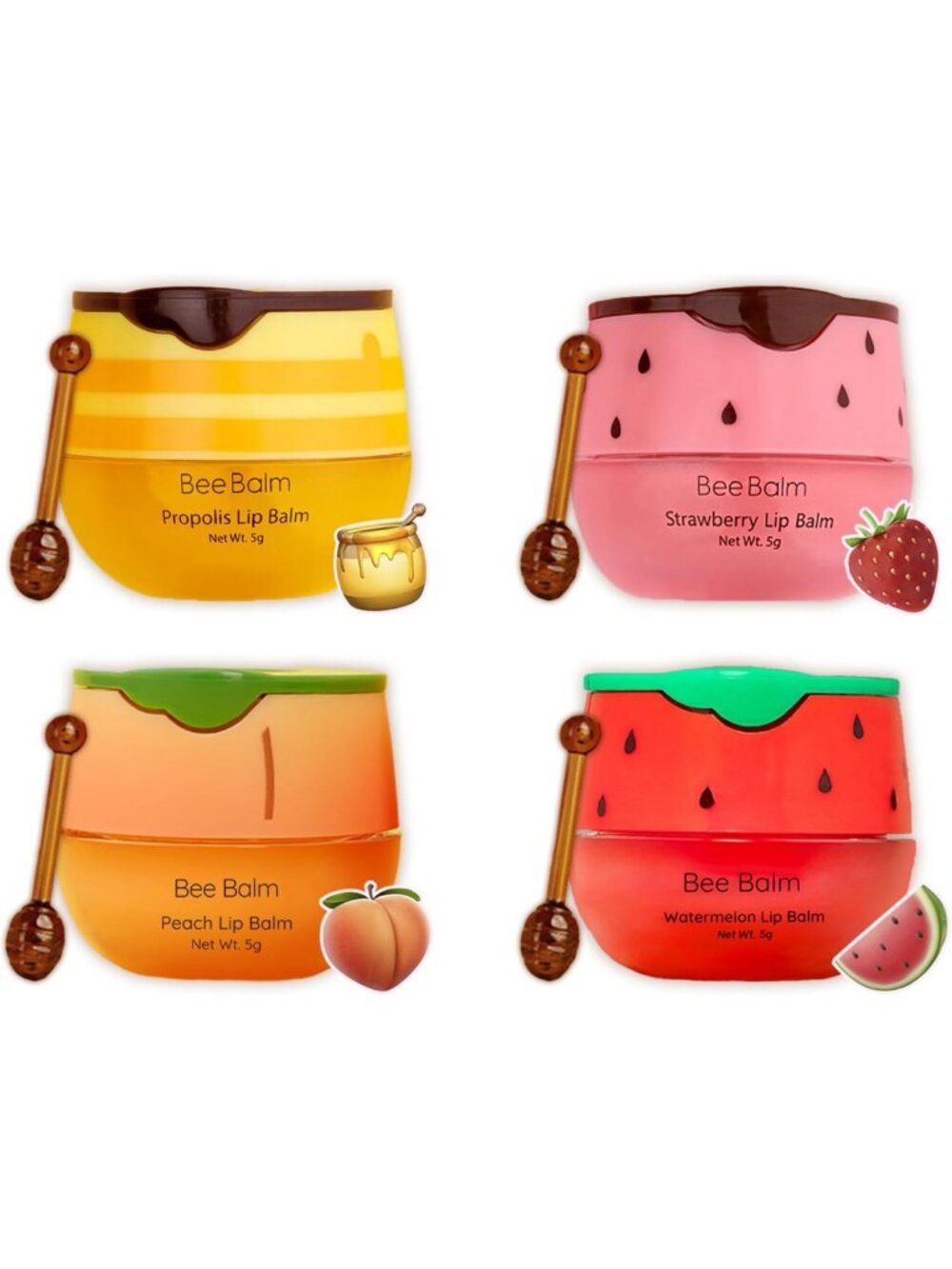 Hydrating Lip Balm 4 Pack - Soothing Balm for Dry, Chapped Lips with Honey